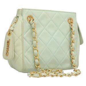 CHANEL Matelasse Chain Shoulder Bag Lamb Skin Peppermint Gold CC Auth